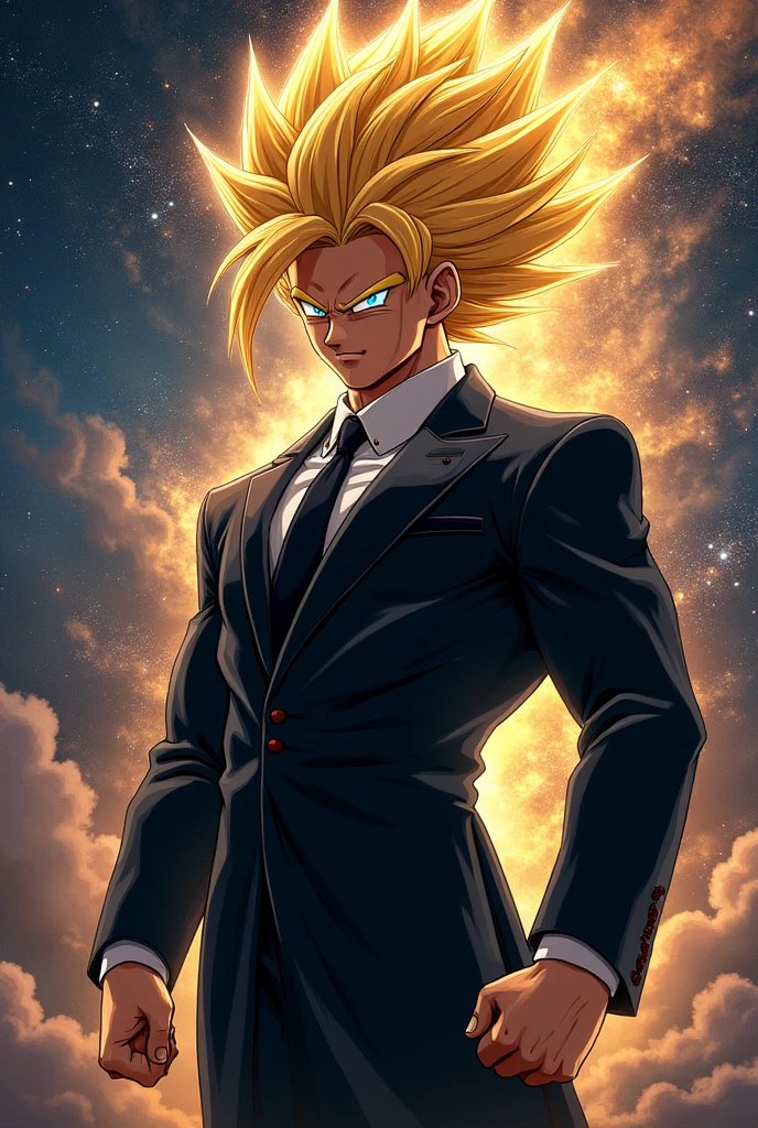 Goku wearing black suit,in super Sayan 5
