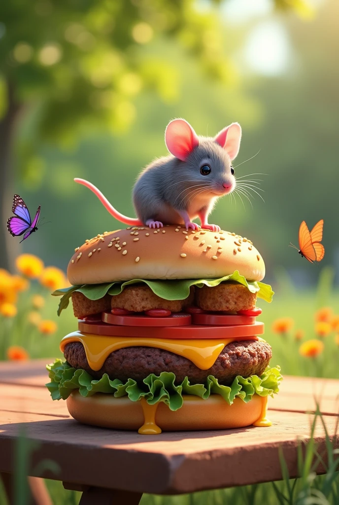 realistic mouse with hamburger