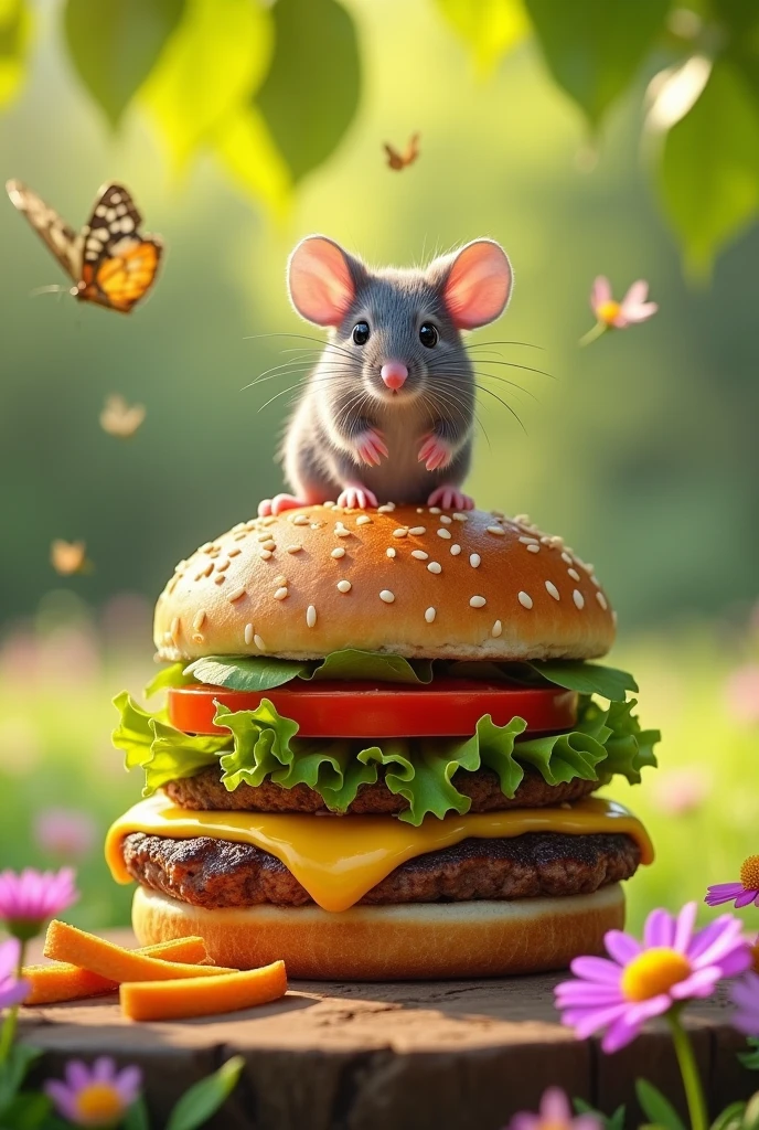 realistic mouse with hamburger