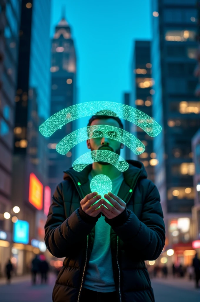 Image of a person holding a high quality and unique wi-fi symbol