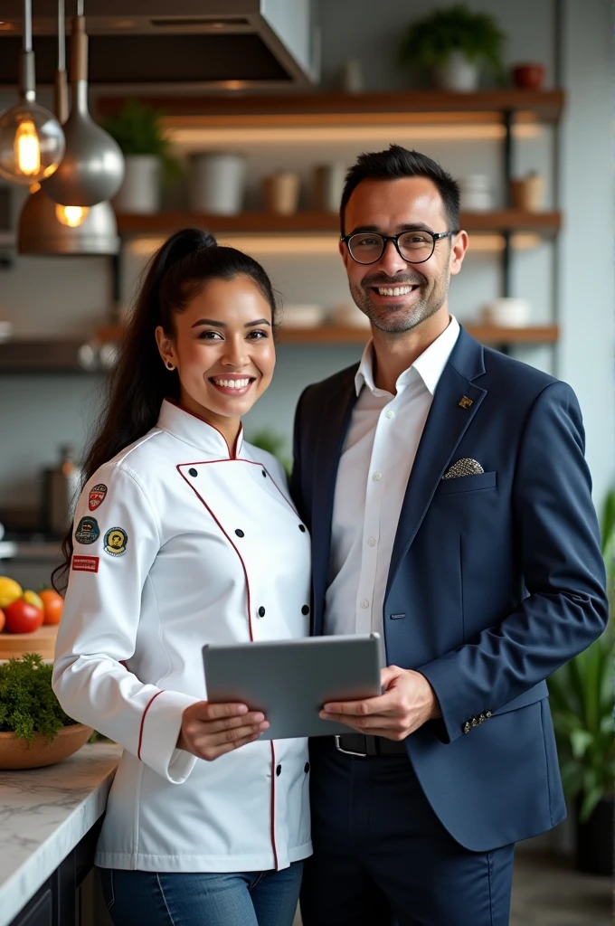 Fund for sharing woman chef and businessman couple