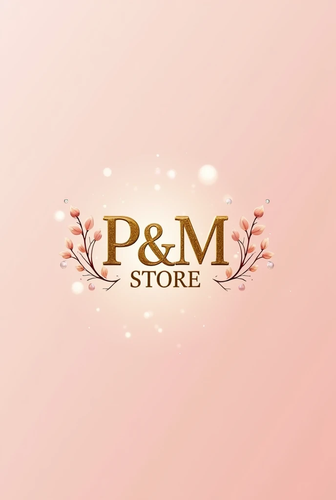 Logo with the word P&M Store delicate golden letters with a pale pink background