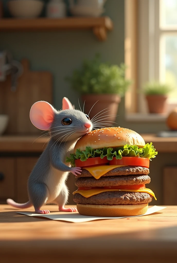 realistic mouse with hamburger