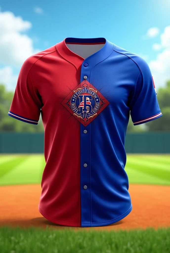 (photorealism: 1.2), a uniform for a baseball team that is beautiful and that has red and blue as its main color and a special logo that draws attention and impacts.