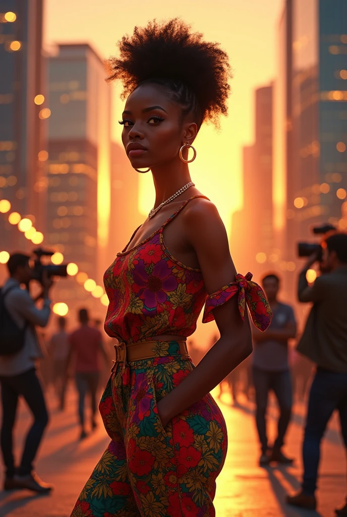 2d A African cute woman fashion model in the location shooting movie