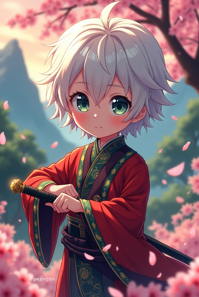 Make a kimetsu
no yaiba child character
with short hair and white hair
