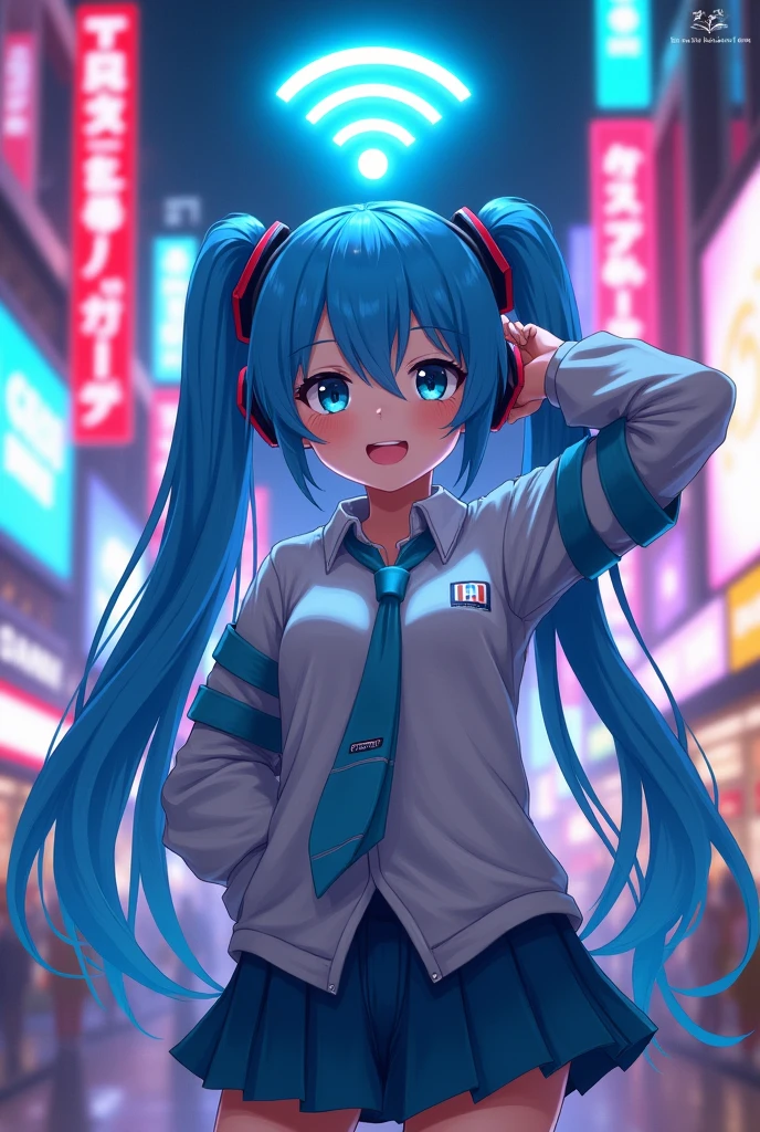 Creating a high quality image of an anime character holding the wifi symbol