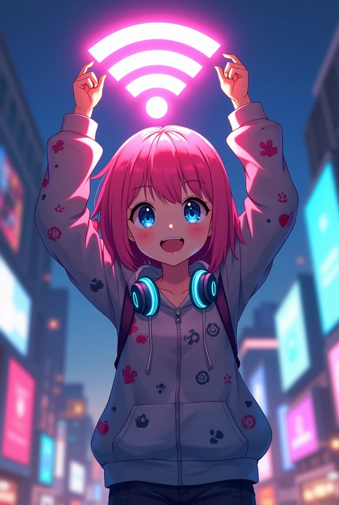 Creating a high quality image of an anime character holding the wifi symbol