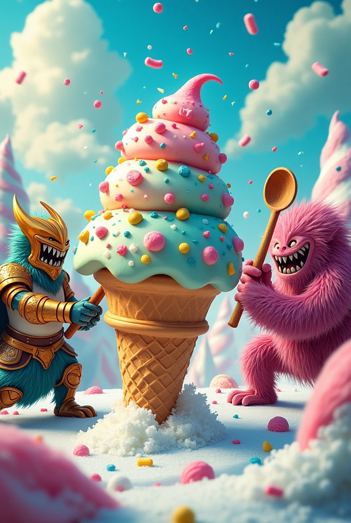Heroes and monsters fight over ice cream cones