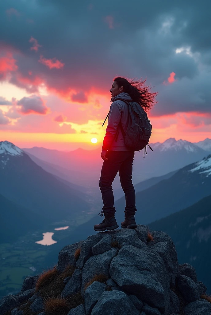 Mountain summit, cinematic scene