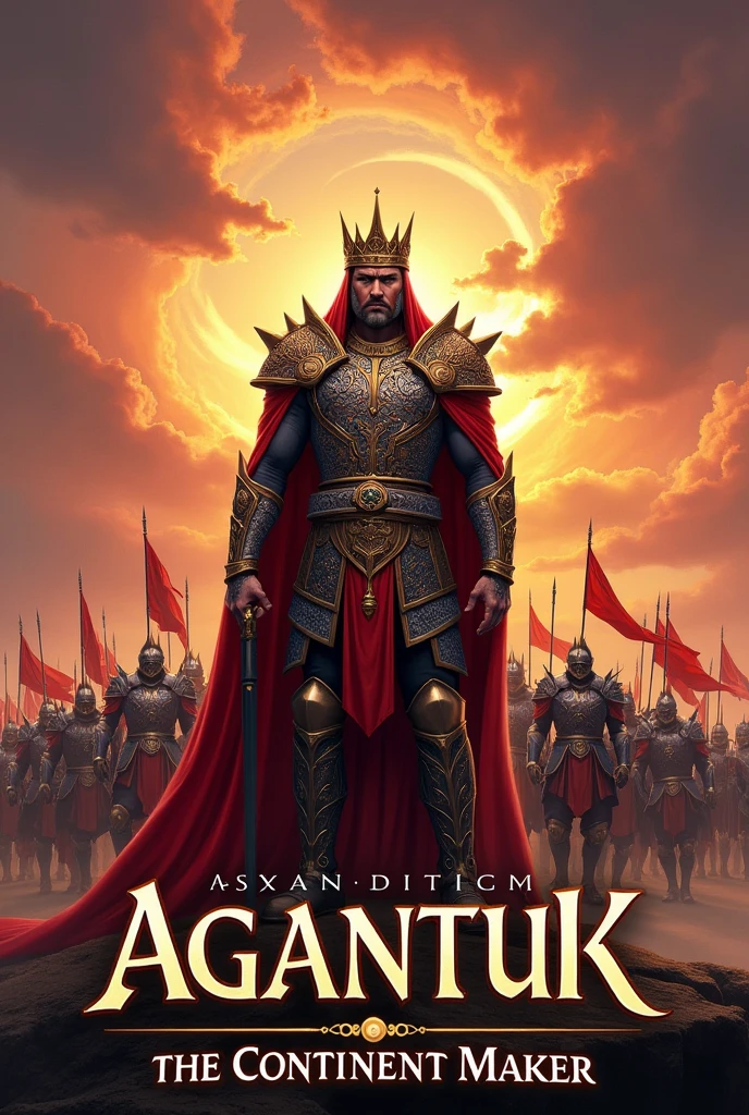 Agantuk the Continent Maker text book cover with a king with many soldiers