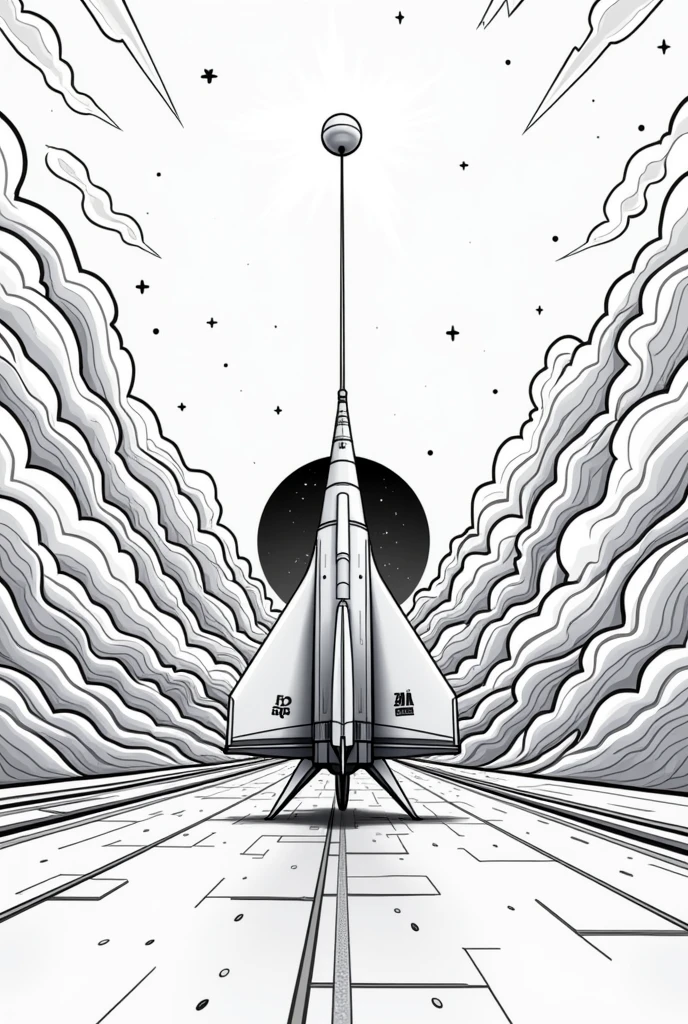 Create a black and white image of a space rocket for drawing