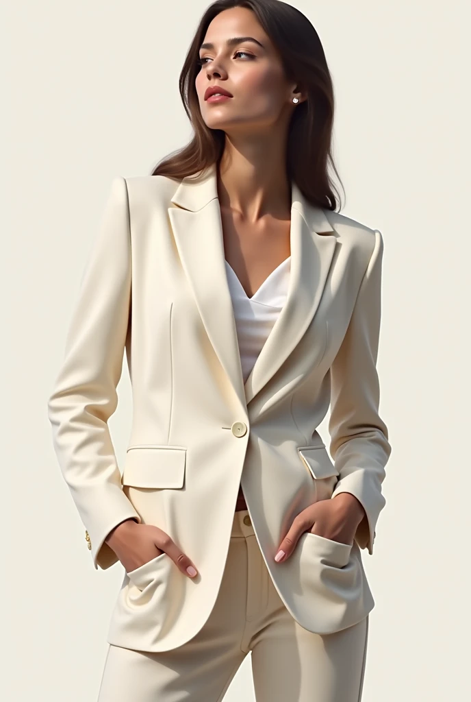 Create a fashion poster featuring a women's blazer as the main product, with the brand name 'N'Lin' prominently displayed in the image. The poster should exude elegance and sophistication, appealing to young women with a refined and trendy sense of style. Use a minimalist design with a clean background, focusing on the blazer's details and quality. The typography should be sleek and modern, and the placement of 'N'Lin' should be tasteful yet noticeable, reinforcing the brand's identity within the high-fashion market.