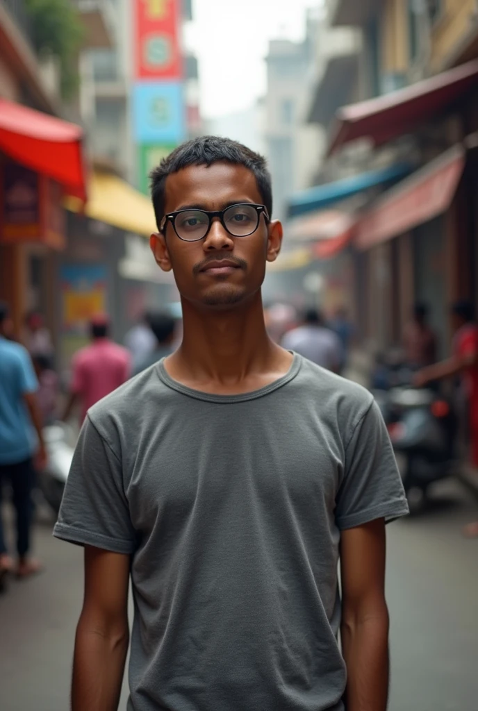Indian guy, 19, slightly balding, short to medium hair length, long oval face, tall and wiry, round glasses, fair brownish skin tone