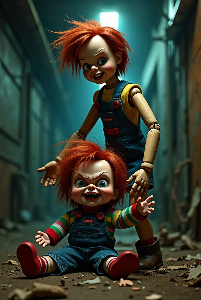Pinocchio breaks Chucky's arm noooooooooooo Chucky begs for his life