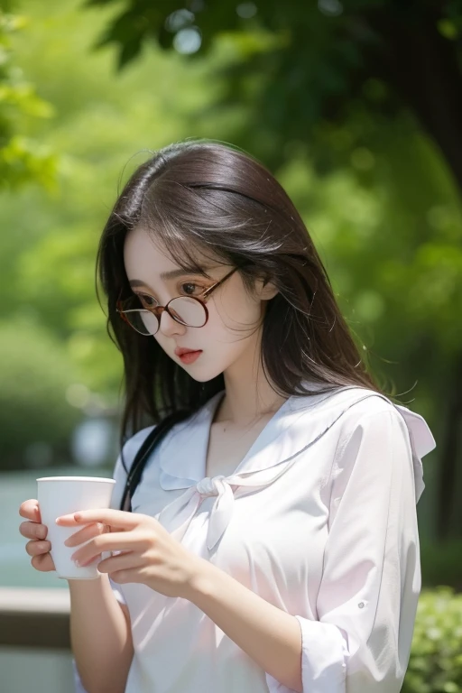 Highest quality、masterpiece、High sensitivity、High resolution、Detailed Description、Slender women、A cup bust、Glasses、Summer clothing、