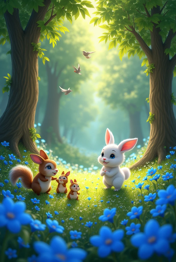 Grâce à Luna, la forêt devint encore plus belle, avec plein de fleurs bleues partout. Les autres animaux de la forêt étaient très contents et venaient souvent voir Luna et ses fleurs pour jouer et se reposer à l’ombre. Luna était très fière de ce qu’elle avait fait, et elle se disait que même un petit lapin pouvait faire de grandes choses en prenant soin des autres.