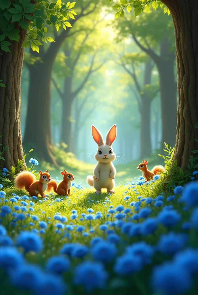 Grâce à Luna, la forêt devint encore plus belle, avec plein de fleurs bleues partout. Les autres animaux de la forêt étaient très contents et venaient souvent voir Luna et ses fleurs pour jouer et se reposer à l’ombre. Luna était très fière de ce qu’elle avait fait, et elle se disait que même un petit lapin pouvait faire de grandes choses en prenant soin des autres.