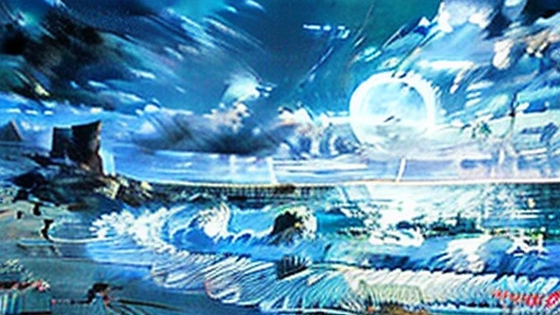 Sandy beach at night、Ocean、dark　No light　youthful、black　Moonlight