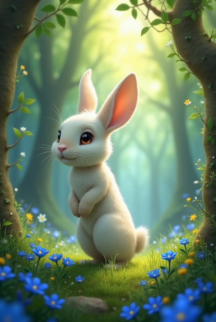 Il était une fois un petit lapin nommé Luna. Luna vivait dans une belle forêt avec beaucoup d’autres animaux. Tous les matins, Luna aimait se promener et découvrir de nouvelles choses. Un jour, en sautillant, Luna trouva une toute fleur bleue qui n’avait jamais été vue dans la forêt. La fleur avait l’air triste car elle était toute seule.Luna décida alors de s’occuper de cette fleur. Elle lui apportait de l’eau tous les jours, lui chantait des chansons et lui racontait des histoires. Petit à petit, la fleur se mit à grandir, ses pétales devenaient de plus en plus brillants, et elle était de moins en moins seule, car de nombreuses autres fleurs commençaient à pousser autour d’elle.