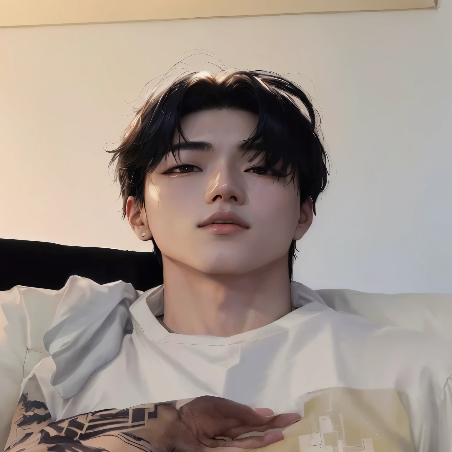 there is a man sitting on a couch with a white shirt, taken in the early 2020s, kim doyoung, jungkook, jimin, headshot profile picture, cai xukun, taejune kim, hyung tae, yanjun chengt, inspired by jeonseok lee, south korean male, he is about 20 years old