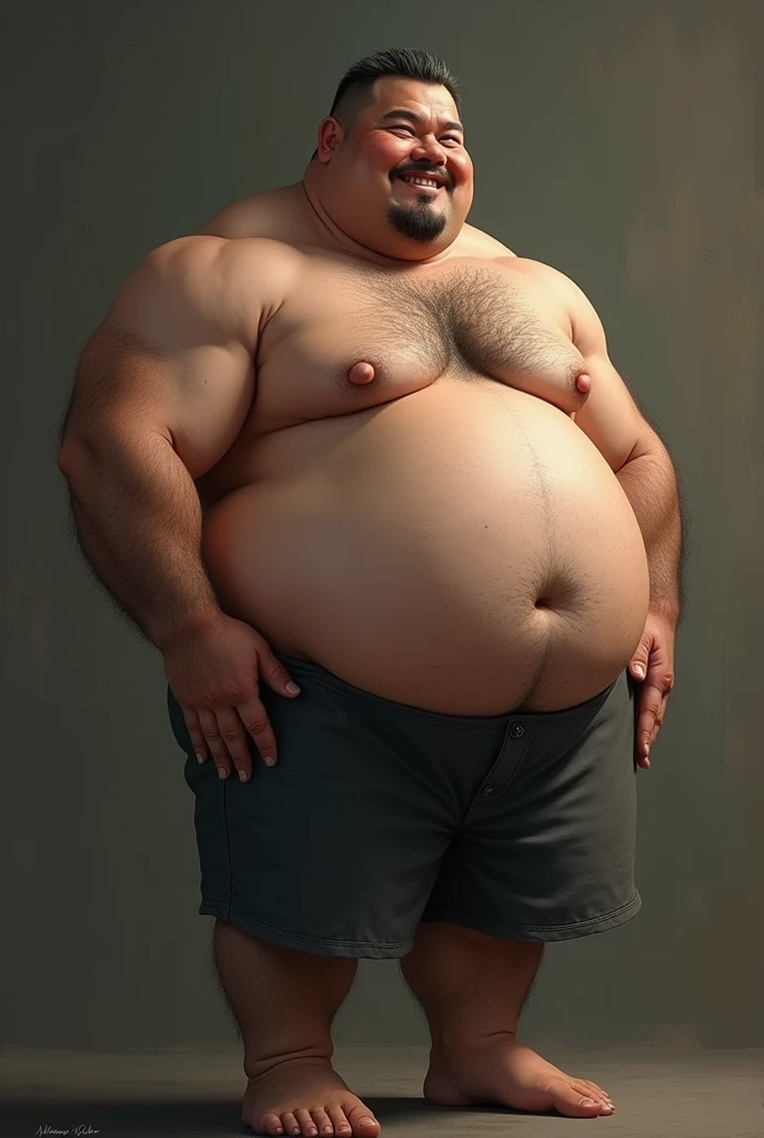 Photorealistic、Japaneseの中年男性、muscleにFatの乗った太め、Heavy eyelids、6 heads、50th Generation、A short black mustache and goatee、Short crew cut with some white hair mixed in、A square, strong face、whole body、Muscle Bear、Japan、same-sex love、A thick, hard erect penis being handled with one hand、is smiling happily、Full body with lowered eyebrows、fat、Giant、Masturbation、Thick legs like a powerlifter、Thick arms、Thick face、Fat、muscle、Thick waist、Fat Belly、Dark skin tone、Short arms、Short legs、Bodybuilder、Hairy、Plump、Masturbation、、Full nudity、Completely naked、Highest quality、M-shaped bald、Middle age、Middle Age、A strong fisherman、A robust farmer、Yellow race and dark skin、Metabolic、father、Father、father、fat、Construction site、Fat、Thinning hair、Narrow eyes、Japanese、The summer sun makes me want to roll my pants down to my knees.、、A pose with hands on the waist, with the back photographed、face looks back at the camera、