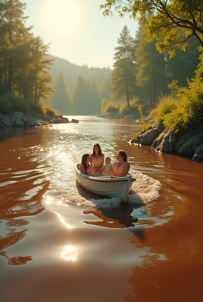 chocolate lake, green tress,milk boat,