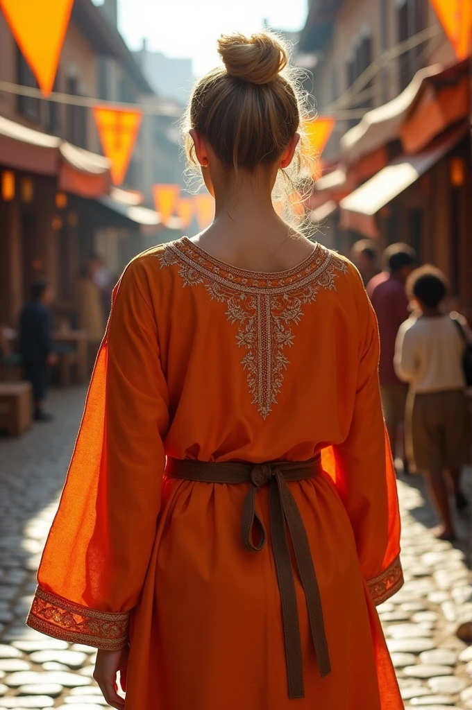 Medieval shirt with a predominant orange color 