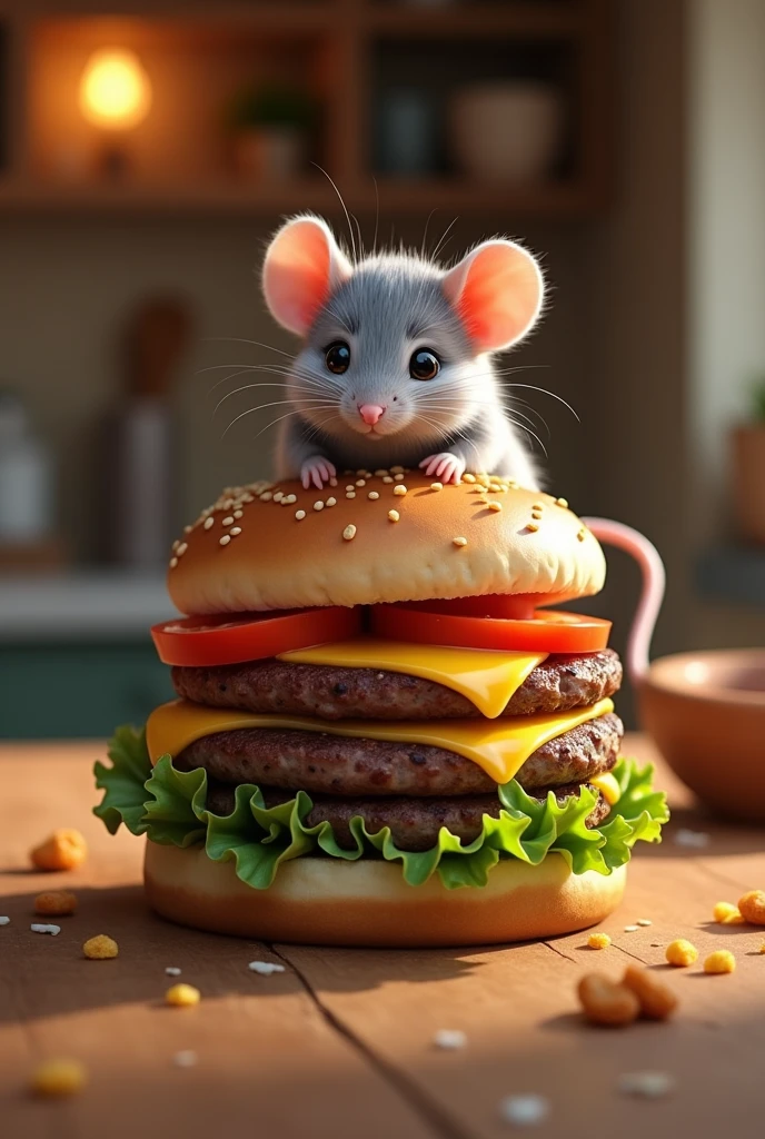 realistic mouse with hamburger