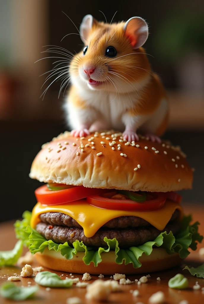realistic Hamster with hamburger