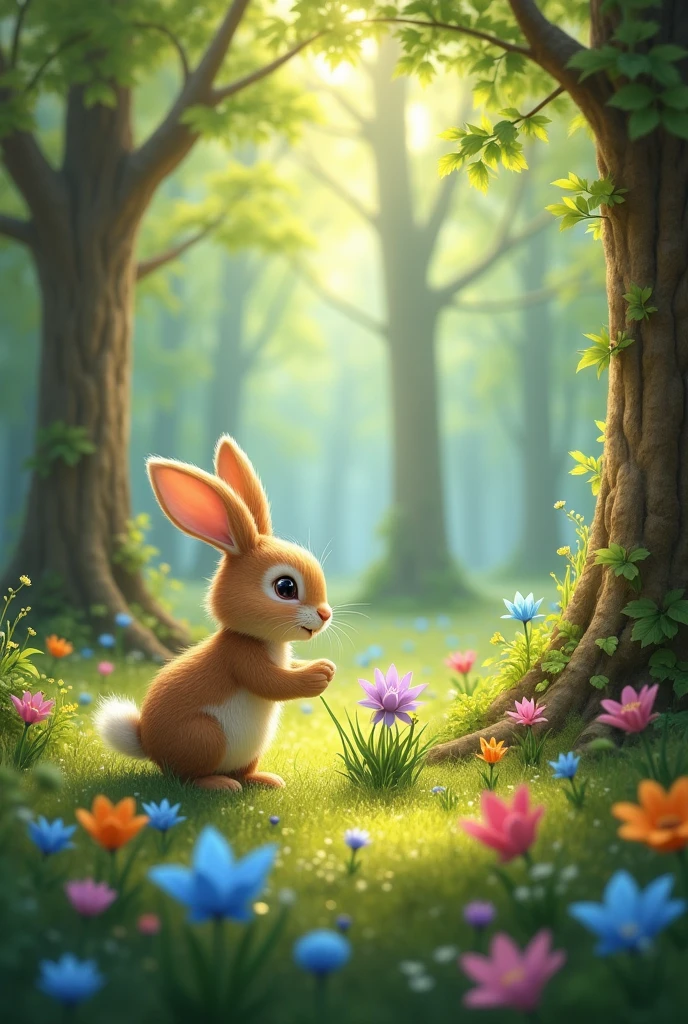 Il était une fois un petit lapin nommé Luna. Luna vivait dans une belle forêt avec beaucoup d’autres animaux. Tous les matins, Luna aimait se promener et découvrir de nouvelles choses. Un jour, en sautillant, Luna trouva une toute  fleur bleue qui n’avait jamais été vue dans la forêt. La fleur avait l’air triste car elle était toute seule.

Luna décida alors de s’occuper de cette  fleur. Elle lui apportait de l’eau tous les jours, lui chantait des chansons et lui racontait des histoires. Petit à petit, la fleur se mit à grandir, ses pétales devenaient de plus en plus brillants, et elle était de moins en moins seule, car de nombreuses autres fleurs commençaient à pousser autour d’elle.

Grâce à Luna, la forêt devint encore plus belle, avec plein de fleurs bleues partout. Les autres animaux de la forêt étaient très contents et venaient souvent voir Luna et ses fleurs pour jouer et se reposer à l’ombre. Luna était très fière de ce qu’elle avait fait, et elle se disait que même un petit lapin pouvait faire de grandes choses en prenant soin des autres.

Et ainsi, la forêt de Luna resta toujours un endroit merveilleux, rempli de couleurs et de joie. Fin.