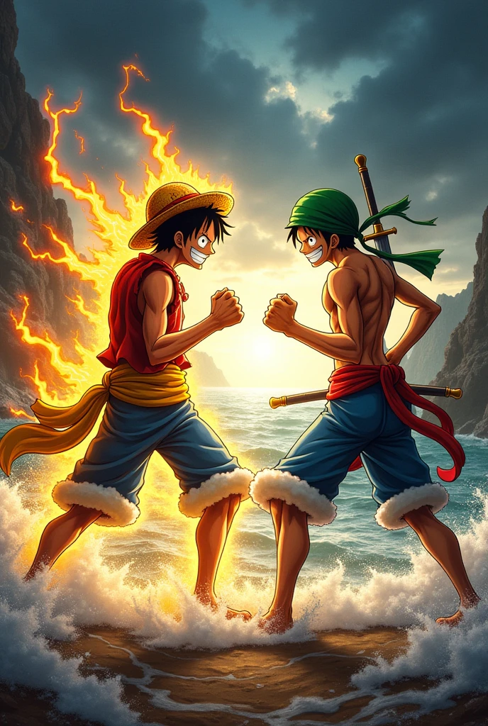 Two famous One Piece characters clashing fists with King's Haki