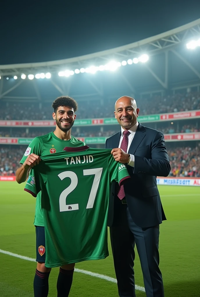 A club has signed a contract with the name of the club, Al Nasr, and Saudi Arabia's minister Keller is handing over a jersey. The jersey will be named Tanjid and will have the number 2027.A player Year 26