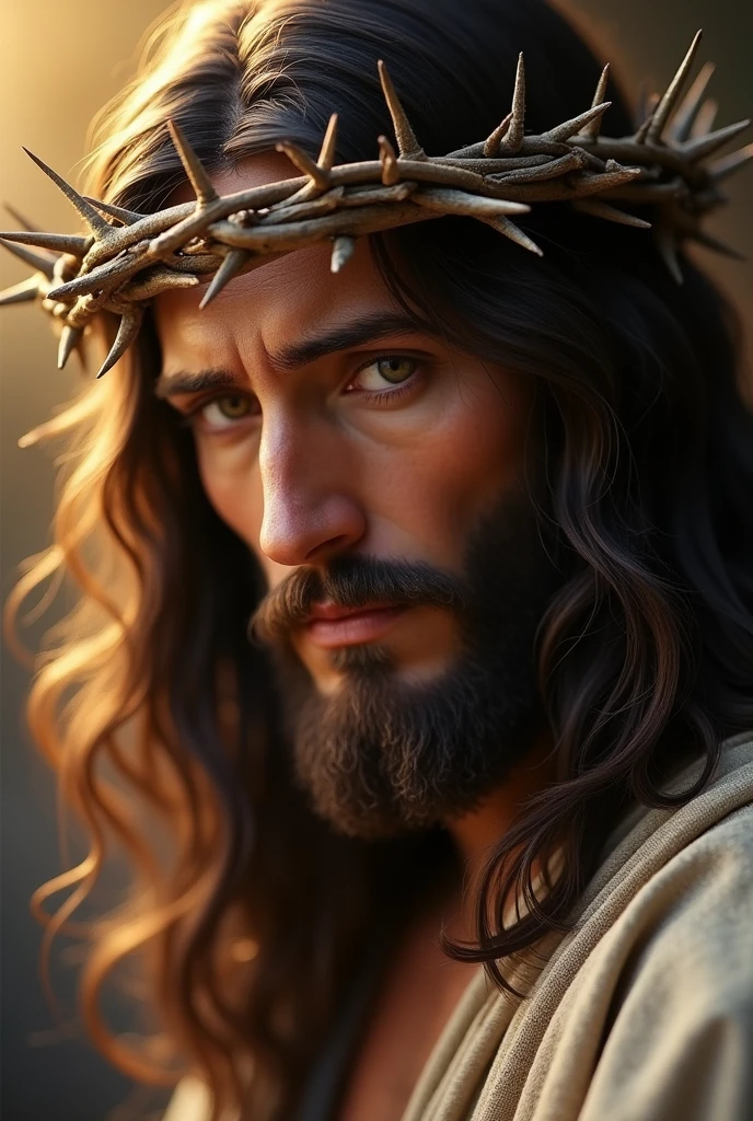 Hyper realistic and high definition image of Jesus Christ with his crown of thorns