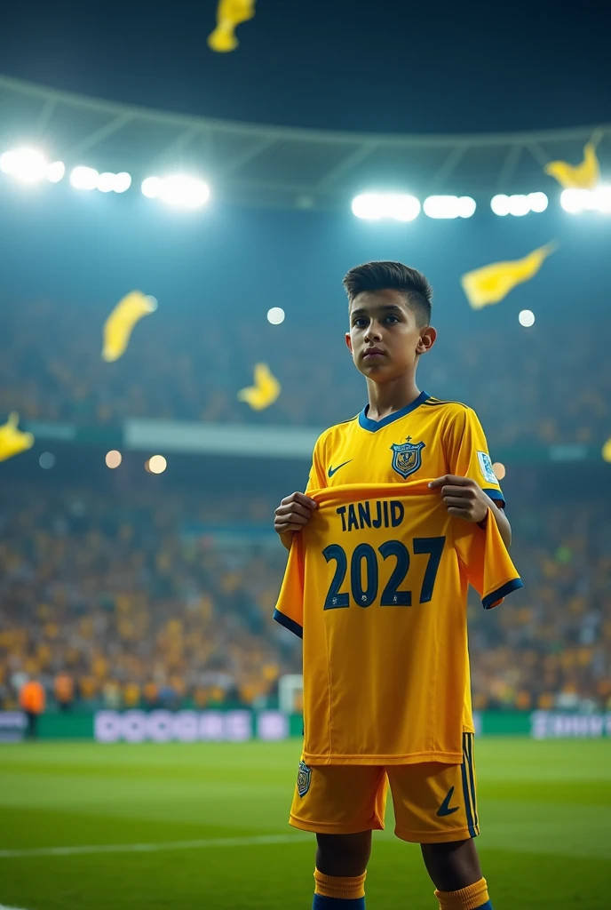 A club has signed a contract with the name of the club, Al Nasr, and Saudi Arabia's minister Keller is handing over a jersey. The jersey will be named Tanjid and will have the number 2027.A player Year 16