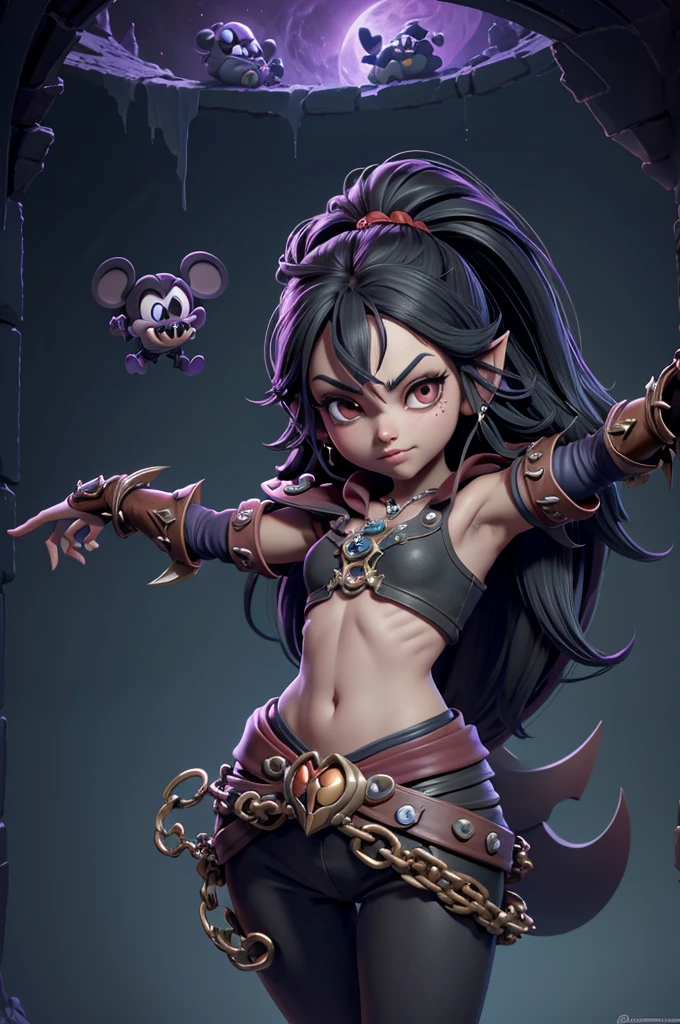 monstros estilos kingdom hearts, baseados em animais,3d style, shadown monster, demons, darkness monster, rayman legends, mickey mouse character style, girl and body, kingdom hearts, malhas leves e quentinhas, cores frias e alegres, portando espada magica, dark mouse in around, (raytrace), ((shanoa castlevania))