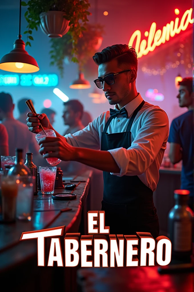 An advertising poster with the name El Tabernero that is youthful and modern