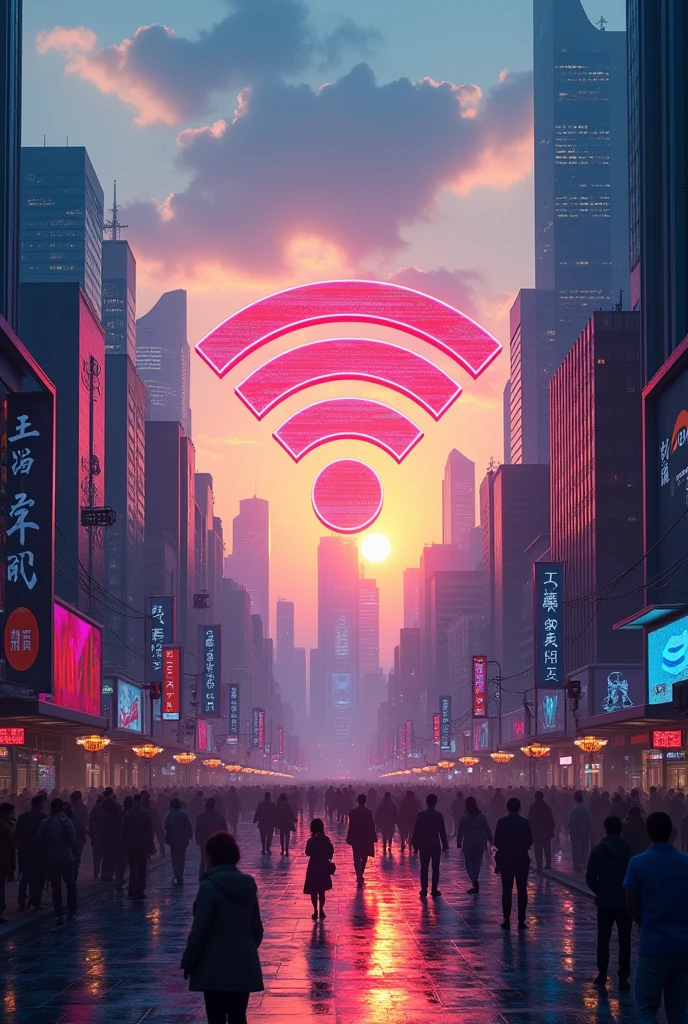 Image of a city with a high quality wi-fi symbol