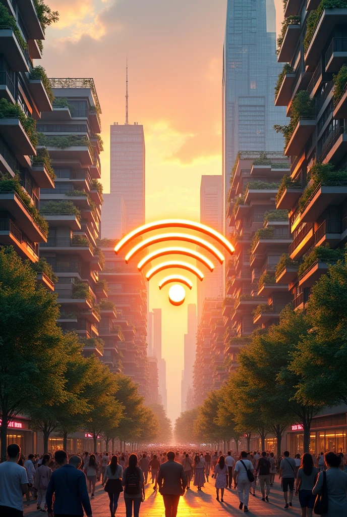 Image of a city with a high quality wi-fi symbol