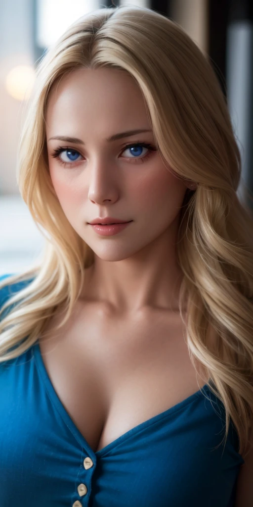 Elegant mature female, blonde hair, blue eyes, soft light, high quality, high detailed, 4k resolution, beautiful cg