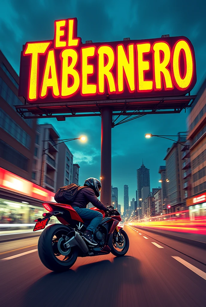 A billboard with the name El Tabernero, motorcycle delivery