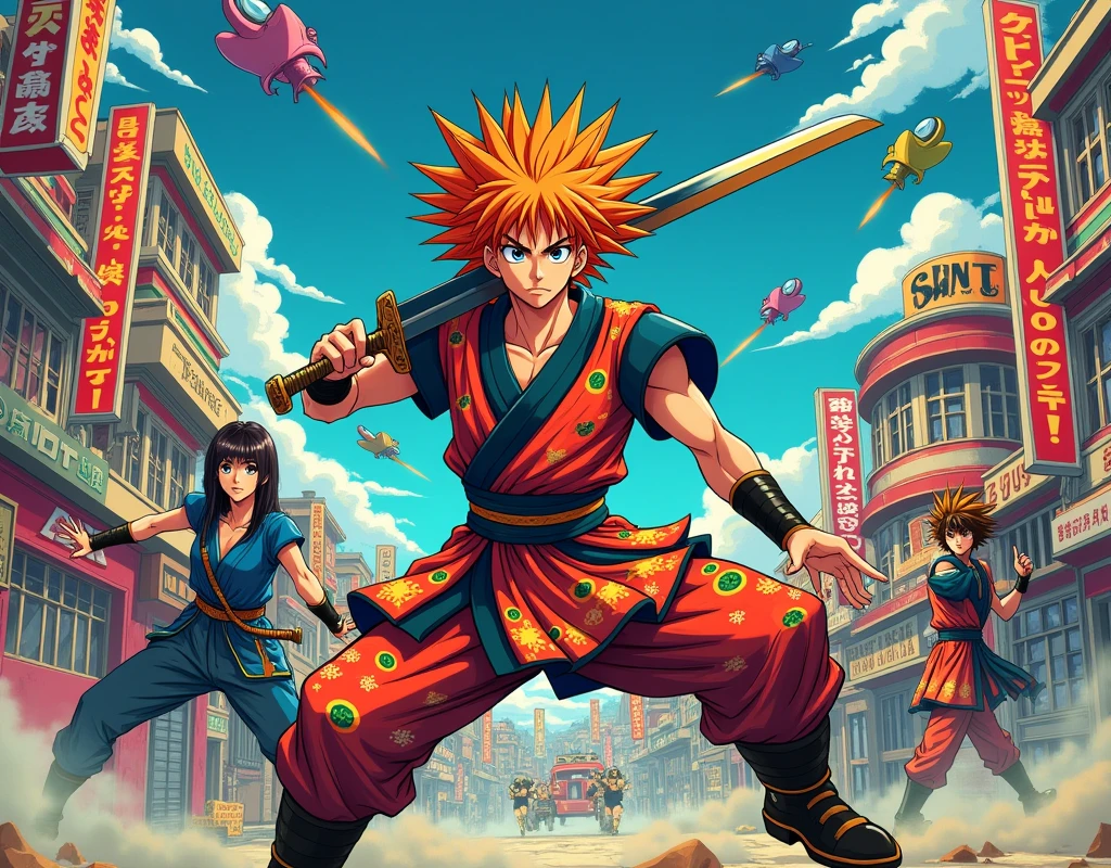 Create an image with comics of classic anime 