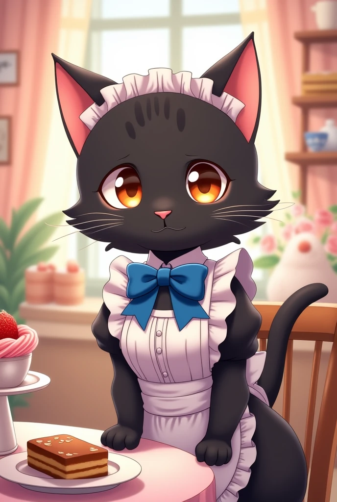 anime black cat with a blue bow and white collar and blue collar, cute animated cat, animated cat, anime visual of a cute cat, animated cat, very beautiful animated cat girl, animated cat girl in a maid costume, beautiful animated cat, very beautiful cute catgirl, gato kawaii, anime girl with cat ears, nekomimi