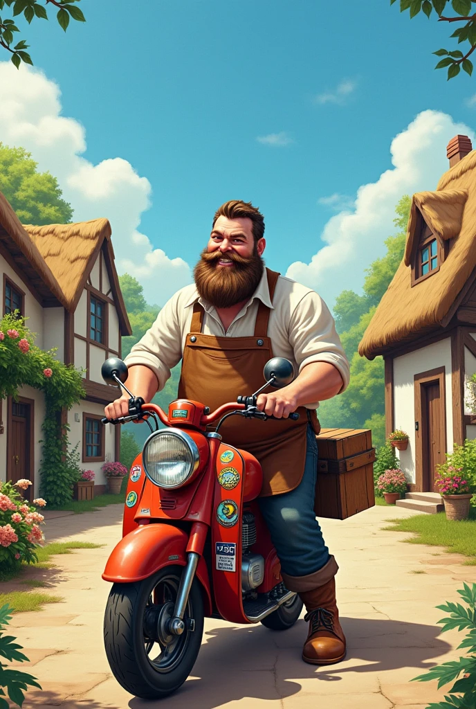 An image named The Tavern Keeper, Motorcycle delivery in a green village with space to put contact numbers