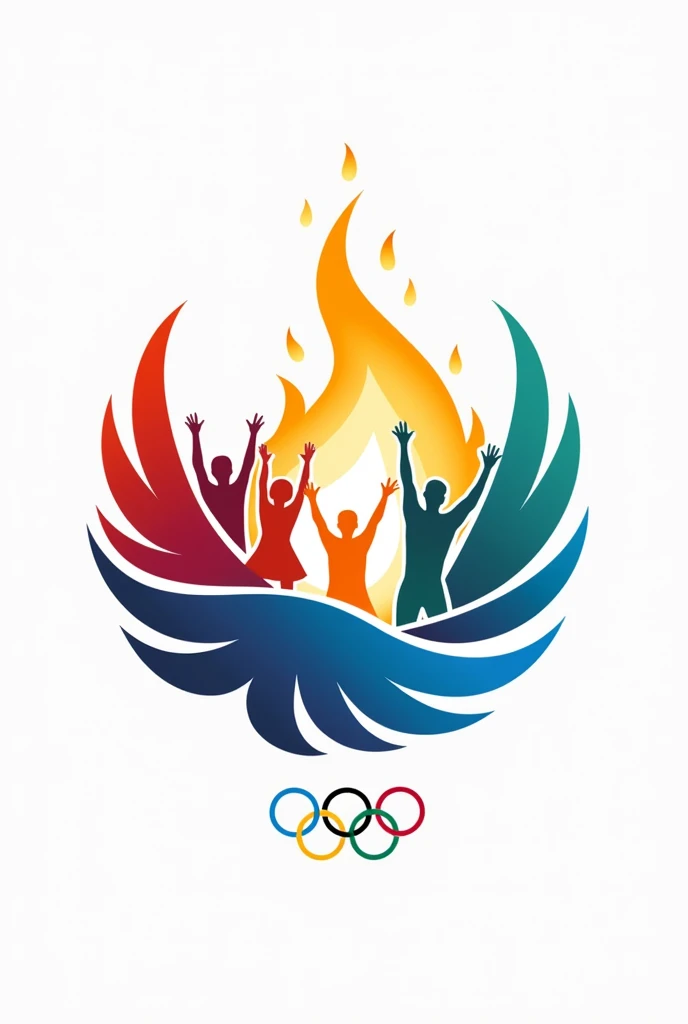 Create an Olympics-style logo with the text 'Generations with Renewed Hopes'. The logo should include images of people, wings, and a flame