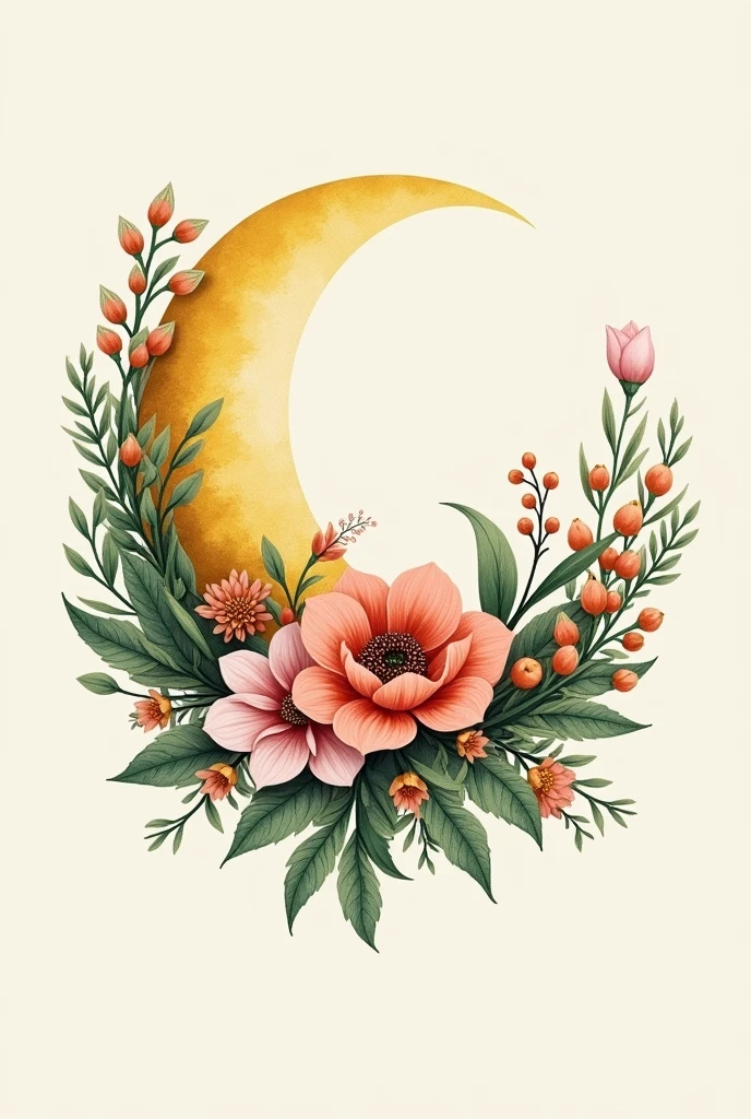 A logo for a shop called Luna Shop, May you have a moon, flowers and foliage 
