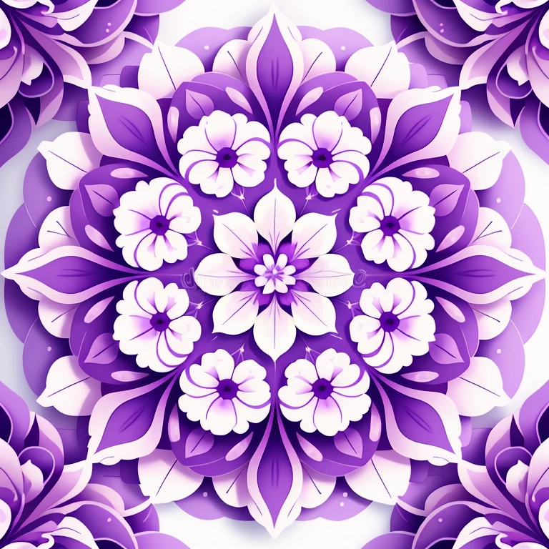 mandala illustration BACKGROUND white, circular with border, violet, lilac field flower, violet flower, center orchids, 8k, brightness, nature, full picture uncut