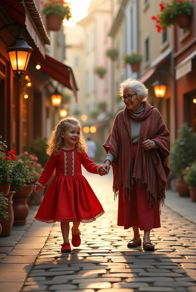 Une petit fille avec une dame dans la rue