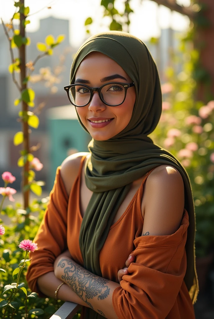 naked but still use hijab girl with glasses