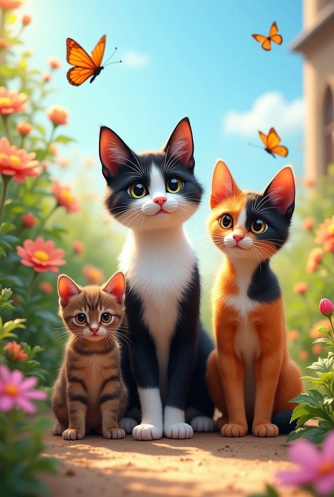 a frajola cat, a tri-colored cat and a small pinscher, side-by-side